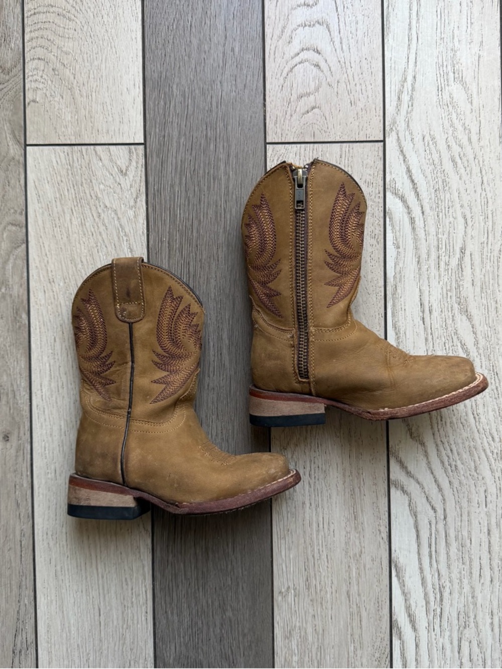 JINETES Kids Tan Western Pull-On Boots with Side Zip size 9